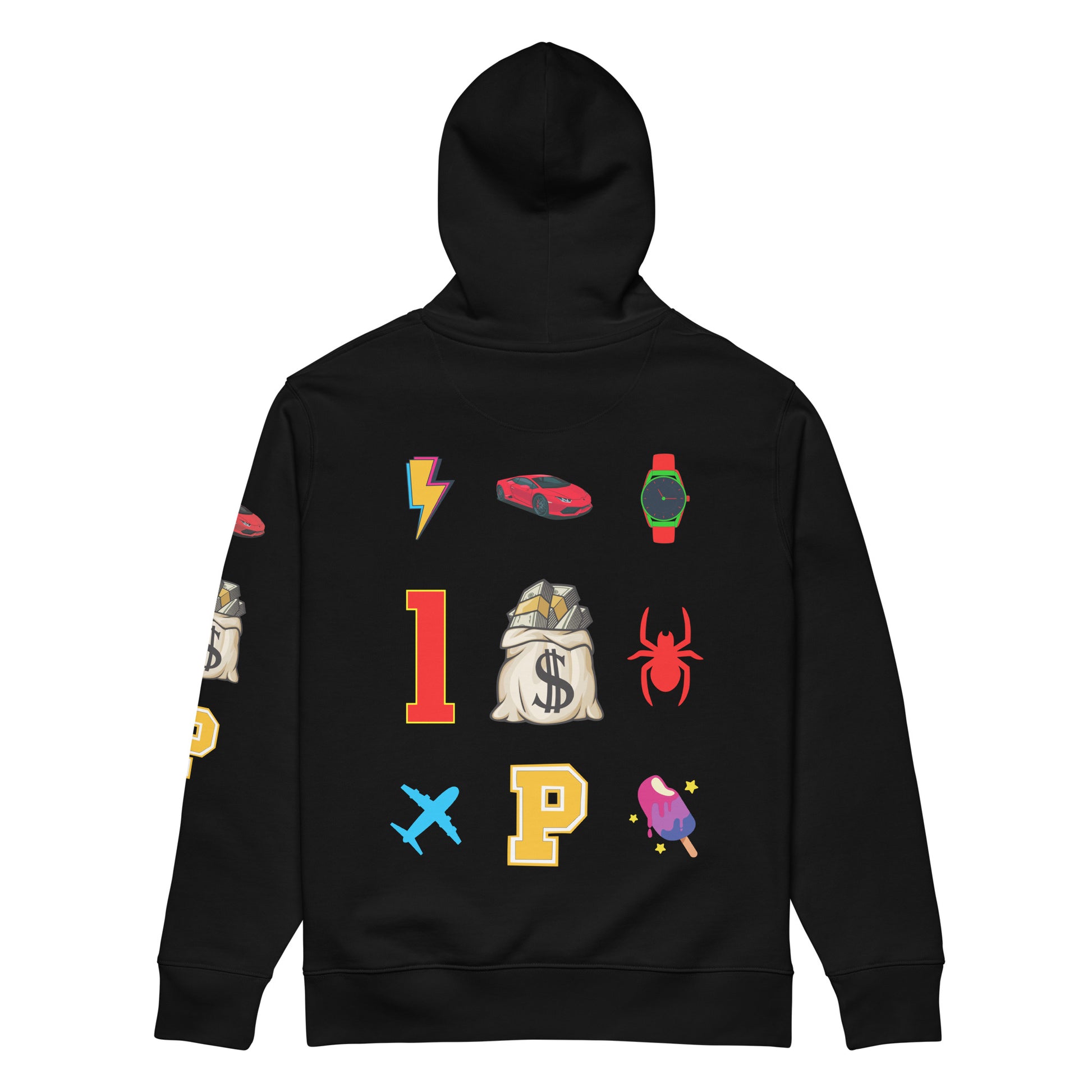 PALLACCI DESIGN EXCLUSIVE HOODED SWEATSHIRT unisex-essential-eco-hoodie-black-back-67abc135529b5