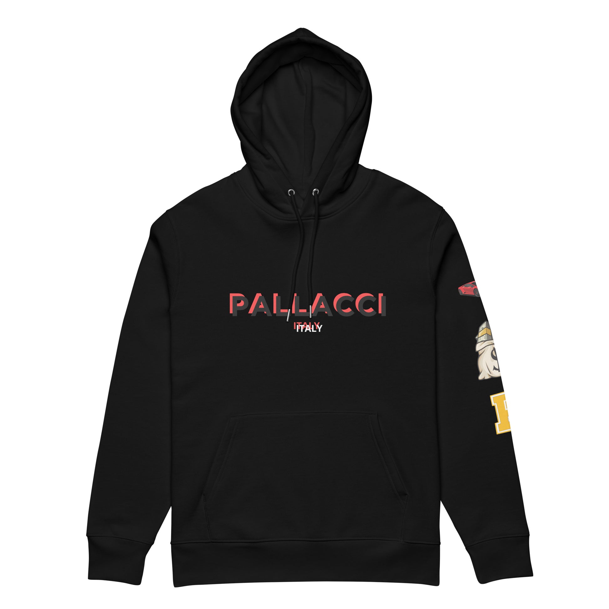 PALLACCI DESIGN EXCLUSIVE HOODED SWEATSHIRT 2XL unisex-essential-eco-hoodie-black-front-67abc13551b08