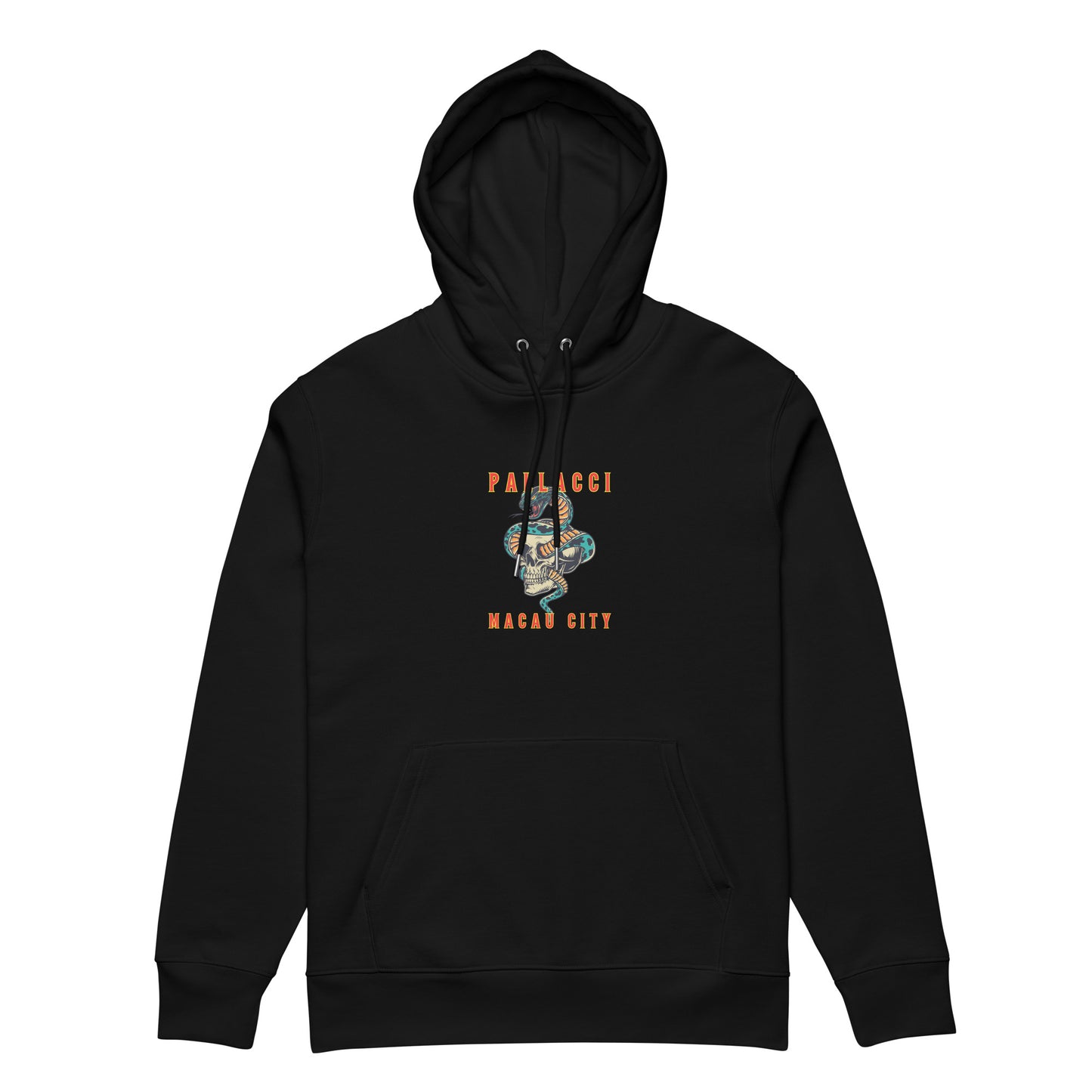 MACAU CITY YEAR OF THE SNAKE PRINTED HOODED SWEATSHIRT 2XL unisex-essential-eco-hoodie-black-front-67c0e4046e91a